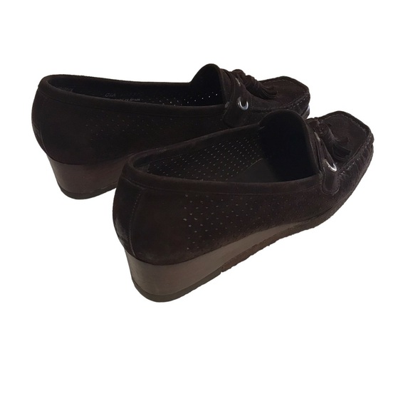 Stuart Weitzman Chocolate Brown Suede Platform Wedge Loafers Size 7 - Picture 2 of 10